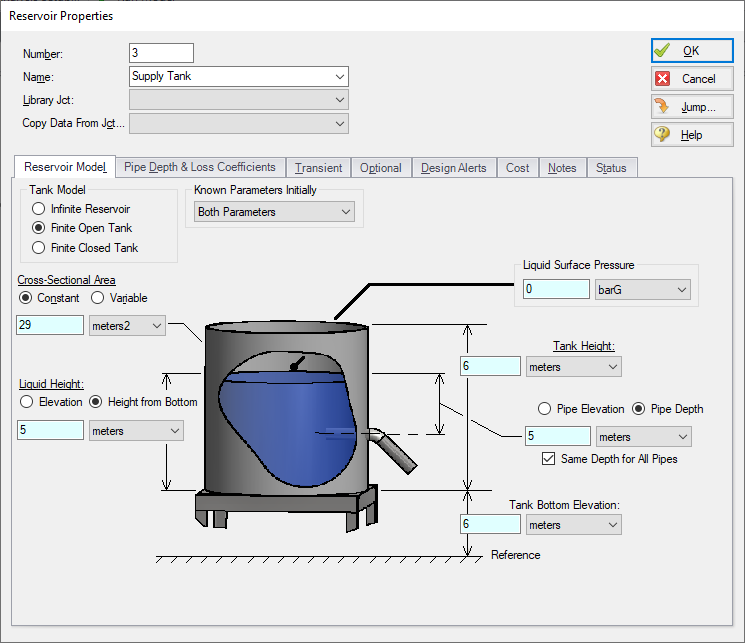 The Reservoir Model tab of the Reservoir Properties window fully defined.